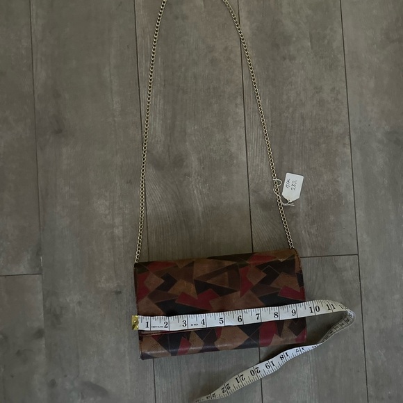 GORGEOUS Vintage 80s Handbag Purse Envelope Clutch Chain Crossbody Patchwork - Picture 13 of 16